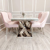 Xavia White Marble 1.8 Dining Table with set of 4 Pink Kate Dining Chairs